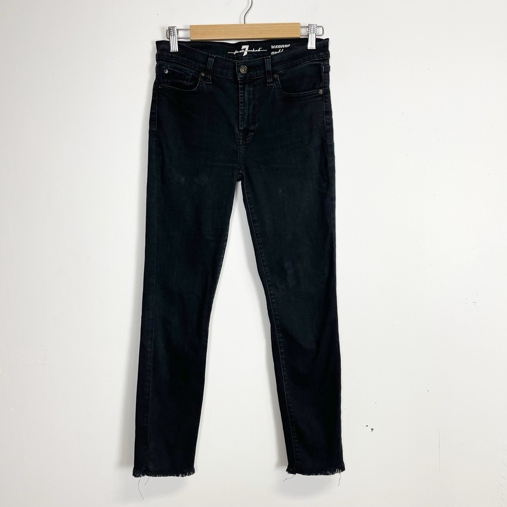 7 for all Mankind Jeans Womens 28 Black  Roxanne Ankle Skinny Raw Hem